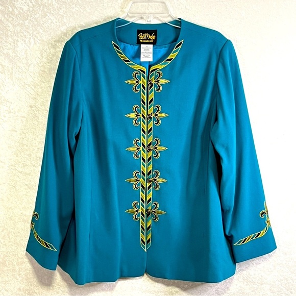 BOB MACKIE WEARABLE ART Jacket Womens Plus 1X Button Front Lined Turquoise Blue‎ - Picture 1 of 14